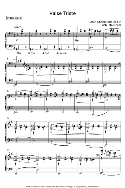 Ноты, аккорды Ян Сибелиус - Valse triste, op. 44 nr. 1