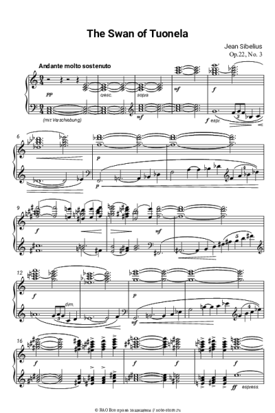 Ноты, аккорды Ян Сибелиус - Туонельский лебедь op. 22, no. 3