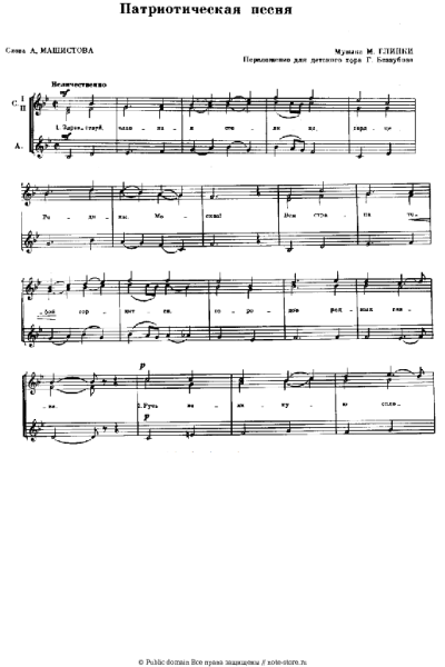 Ноты, аккорды Михаил Глинка - Патриотическая песня (гимн РФ 1990-2000)