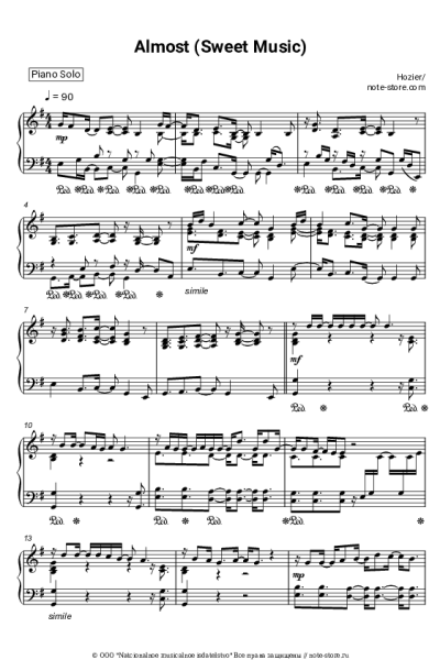 Ноты, аккорды Hozier - Almost (Sweet Music)