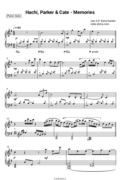 Ноты, аккорды Jan Kaczmarek - Hachi, Parker, Cate and Memories