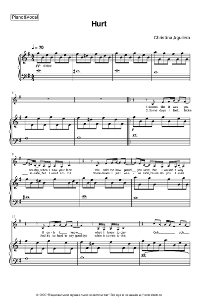 Ноты, аккорды Christina Aguilera - Hurt