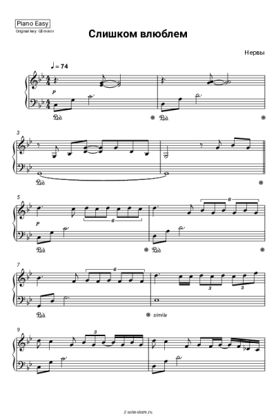 Ноты, аккорды Нервы - Слишком Влюблен