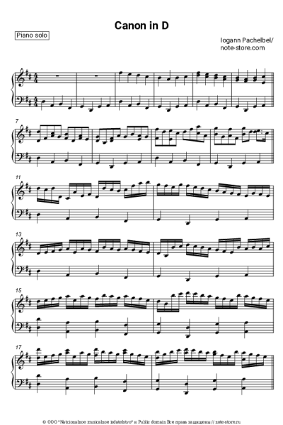 Ноты, аккорды Иоганн Пахельбель - Canon in D major