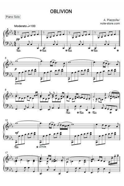 Ноты, аккорды Астор Пьяццолла - Oblivion