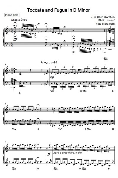 Ноты, аккорды Иоганн Себастьян Бах - Токката и фуга ре минор (BWV 565)