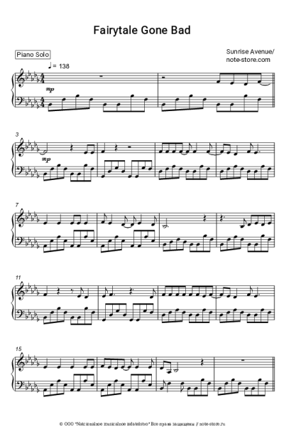 Ноты, аккорды Sunrise Avenue - Fairytale Gone Bad
