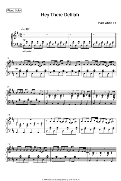 Ноты, аккорды Plain White T's - Hey There Delilah