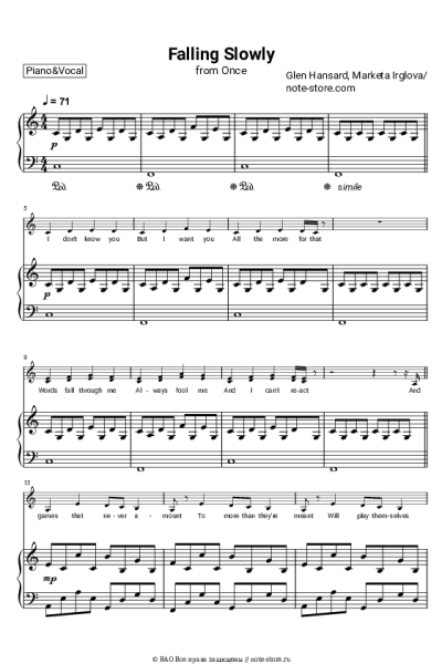 Ноты, аккорды Glen Hansard, Marketa Irglova - Falling Slowly