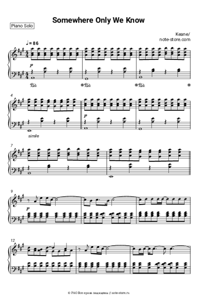 Ноты, аккорды Keane - Somewhere Only We Know