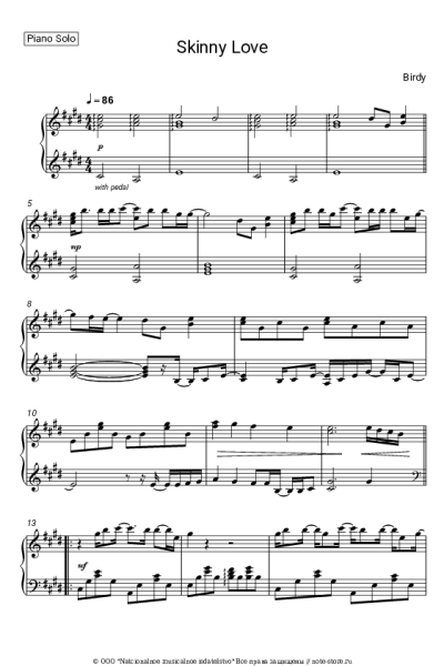 Ноты, аккорды Birdy - Skinny Love