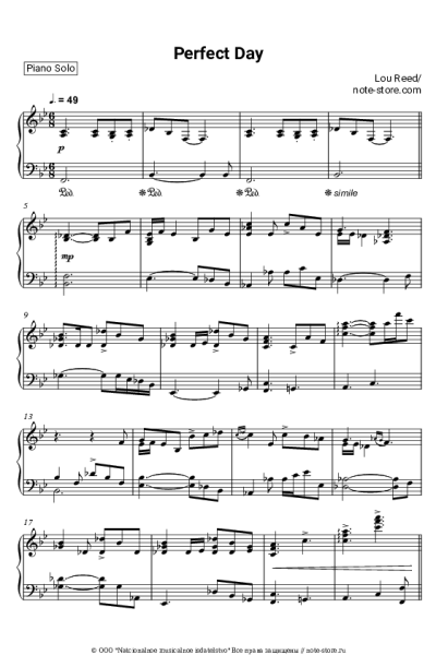 Ноты, аккорды Lou Reed - Perfect Day (Piano Accompaniment)
