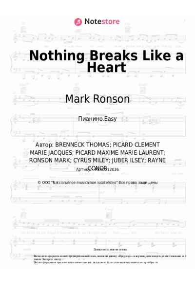 Ноты, аккорды Mark Ronson, Miley Cyrus - Nothing Breaks Like a Heart