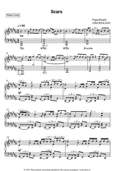 Ноты, аккорды Papa Roach - Scars