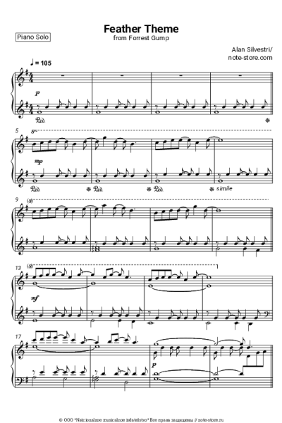 Ноты, аккорды Alan Silvestri - Feather Theme (Forrest Gump)