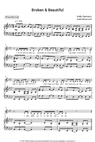 Ноты, аккорды Kelly Clarkson - Broken & Beautiful