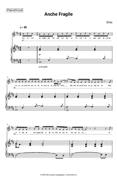 Ноты, аккорды Elisa - Anche Fragile