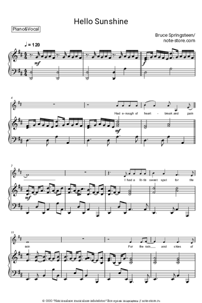 Ноты, аккорды Bruce Springsteen - Hello Sunshine