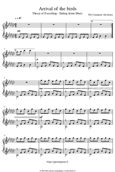 Ноты, аккорды The Cinematic Orchestra - Arrival of The Birds