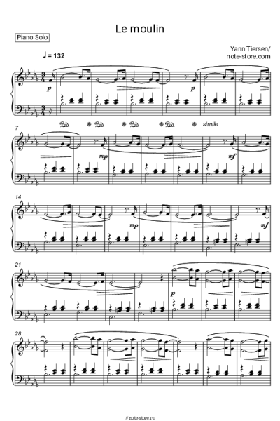 Ноты, аккорды Yann Tiersen - Le Moulin