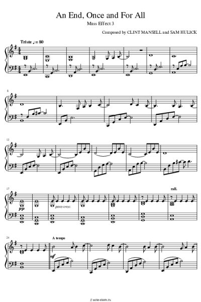 Ноты, аккорды Clint Mansell, Sam Hulick - An End, Once and For All (OST Mass Effect 3)
