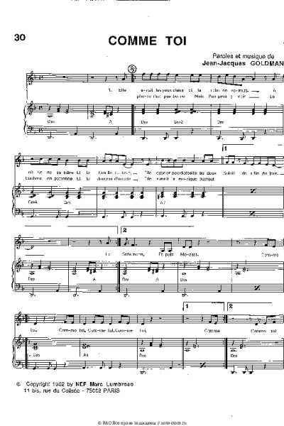 Ноты, аккорды Jean-Jacques Goldman - Comme Toi