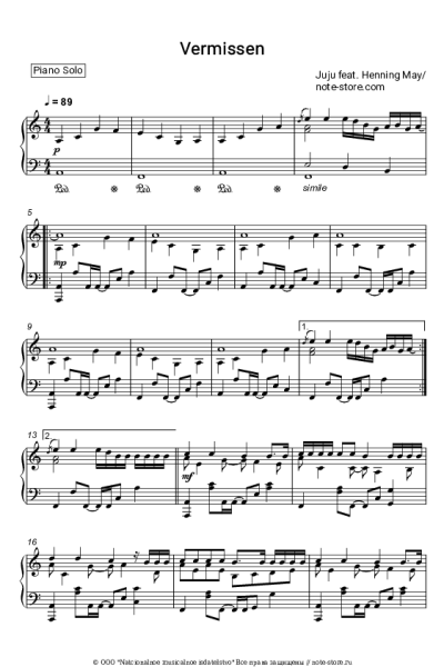 Ноты, аккорды Juju, Henning May - Vermissen