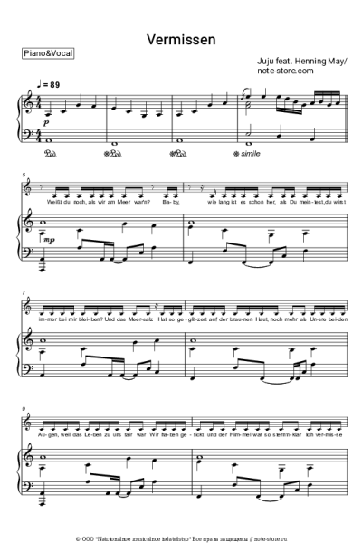 Ноты, аккорды Juju, Henning May - Vermissen
