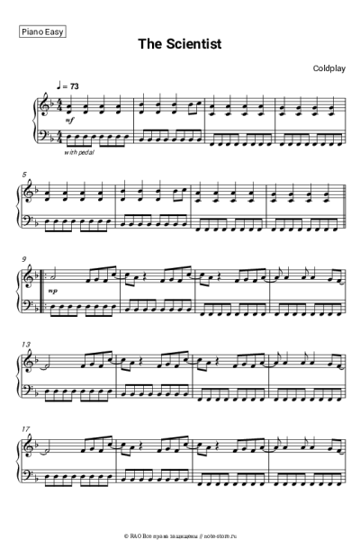 Ноты, аккорды Coldplay - The Scientist
