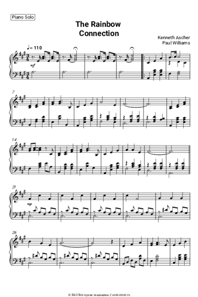 Ноты, аккорды Paul Williams, Kenneth Ascher - The Rainbow Connection (from The Muppet Movie)