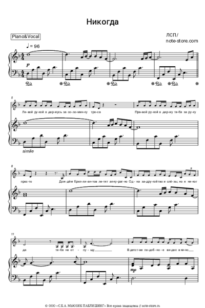 Ноты, аккорды ЛСП - Никогда