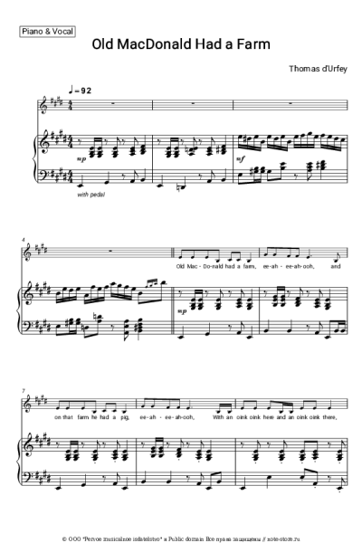 Ноты, аккорды Thomas d'Urfey - Old MacDonald Had a Farm