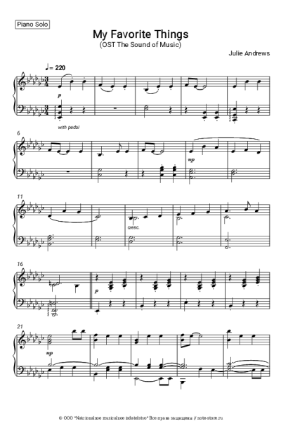 Ноты, аккорды Julie Andrews - My Favorite Things (OST The Sound of Music)
