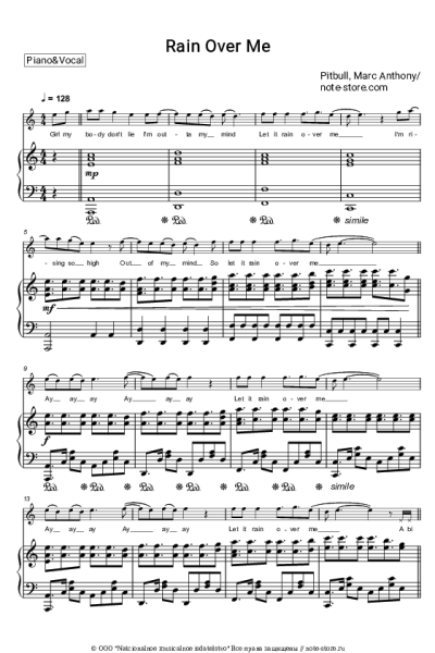 Ноты, аккорды Pitbull, Marc Anthony - Rain Over Me