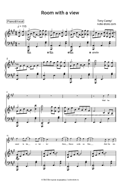 Ноты, аккорды Tony Carey - Room with a view
