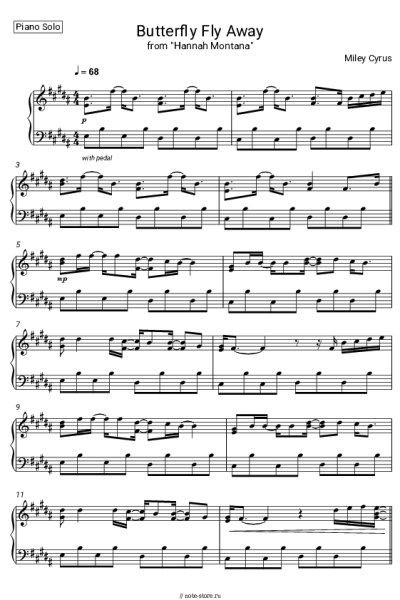 Ноты, аккорды Miley Cyrus, Billy Ray Cyrus - Butterfly Fly Away (from Hannah Montana)