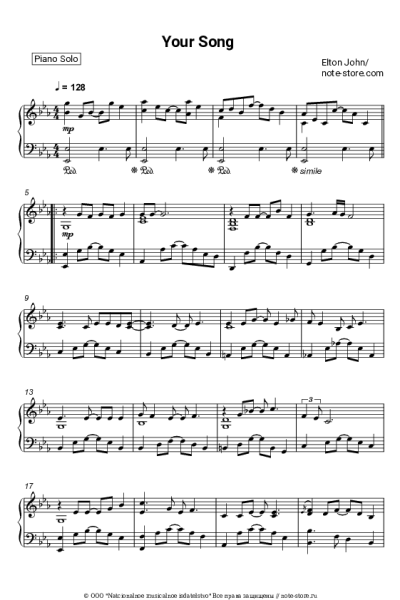 Ноты, аккорды Elton John - Your Song