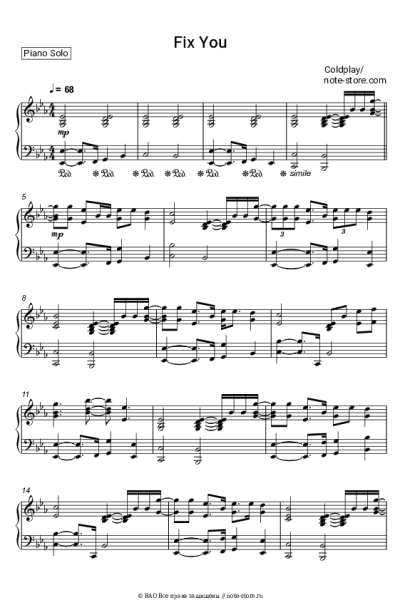 Ноты, аккорды Coldplay - Fix You
