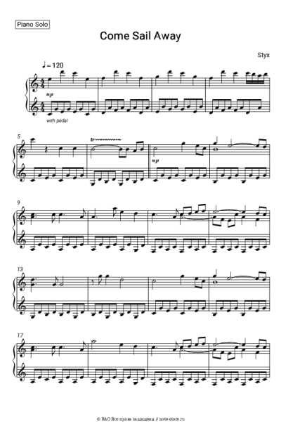 Ноты, аккорды Styx - Come Sail Away