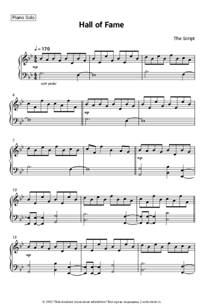 Ноты, аккорды The Script - Hall of Fame