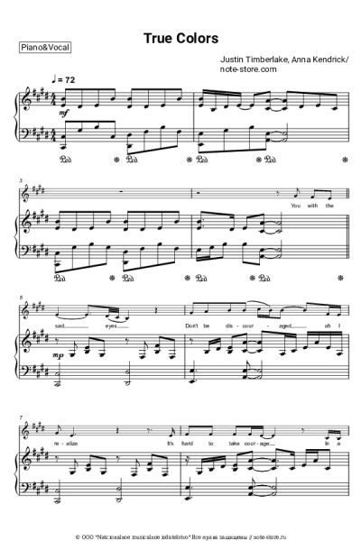 Ноты, аккорды Justin Timberlake, Anna Kendrick - True Colors