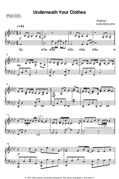 Ноты, аккорды Shakira - Underneath Your Clothes