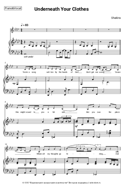 Ноты, аккорды Shakira - Underneath Your Clothes