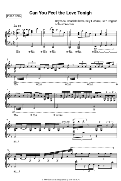 Ноты, аккорды Beyonce, Donald Glover, Billy Eichner, Seth Rogen - Can You Feel the Love Tonight (From The Lion King)