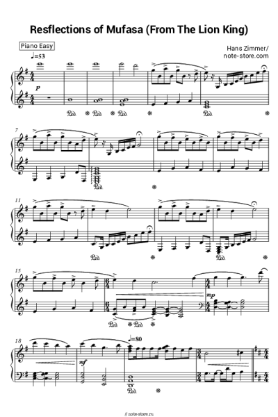 Ноты, аккорды Hans Zimmer - Reflections of Mufasa (From The Lion King)