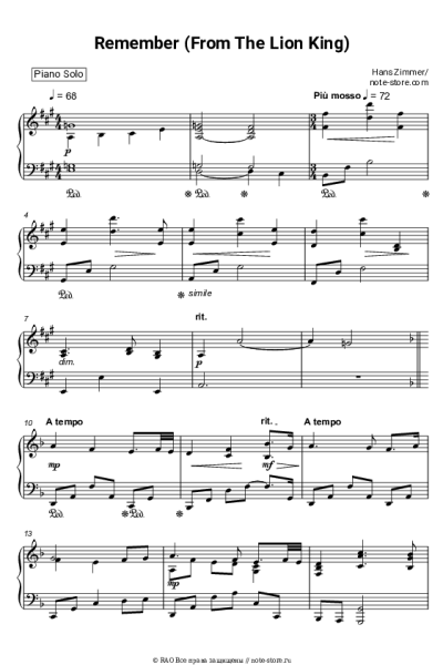 Ноты, аккорды Hans Zimmer, Lebo M. - Remember (From The Lion King)