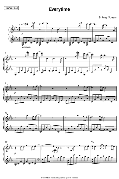 Ноты, аккорды Britney Spears - Everytime