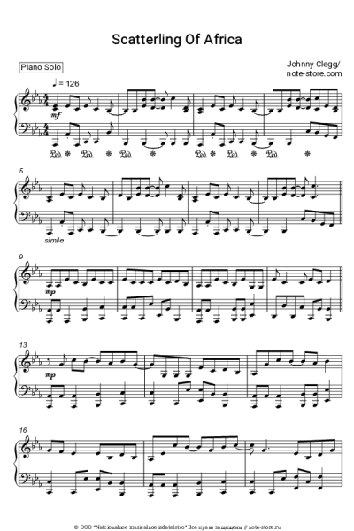 Ноты, аккорды Johnny Clegg - Scatterlings of Africa