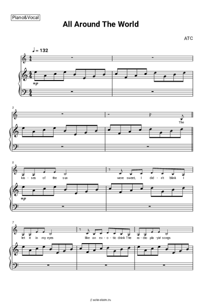 Ноты, аккорды ATC - All Around The World (la la la la la la la la)