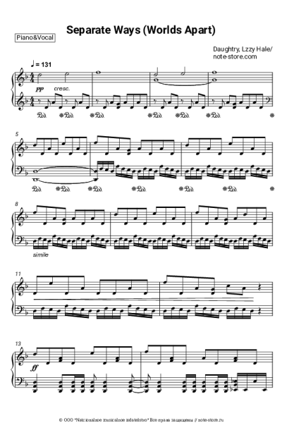Ноты, аккорды Daughtry, Lzzy Hale - Separate Ways (Worlds Apart)
